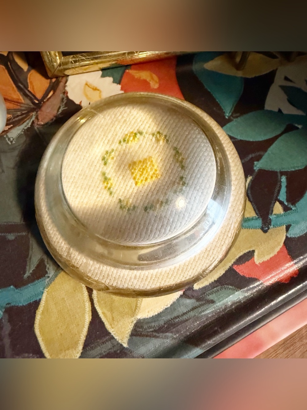 Vintage handmade granny square paperweight.